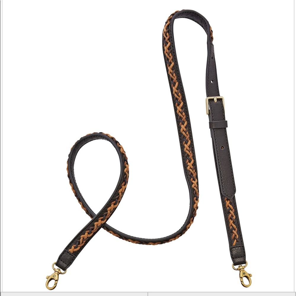 Fossil leather crossbody strap camel, black, brown